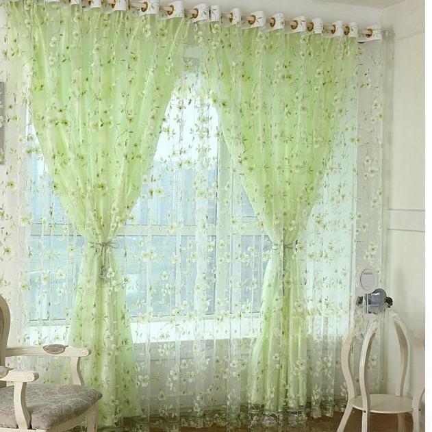 2026 New Three-Leaf Floral Sheer Curtain, Rod Pocket Finished Voile Curtain for Bedroom