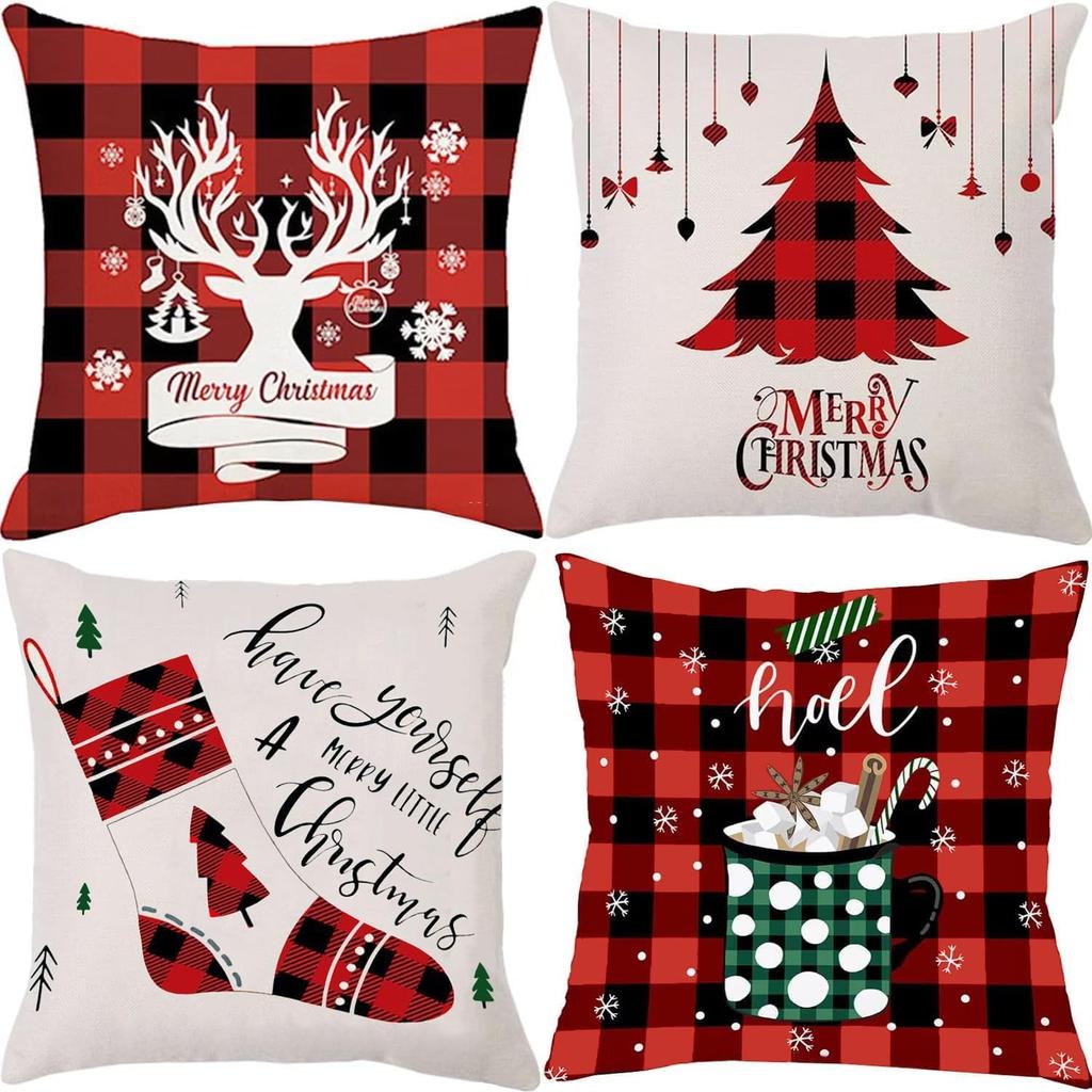 New Christmas Decoration Christmas Pillowcase 18 X 18 Inch Set of 4 Christmas Collection Cushion Pillowcases Custom Zipper Squar