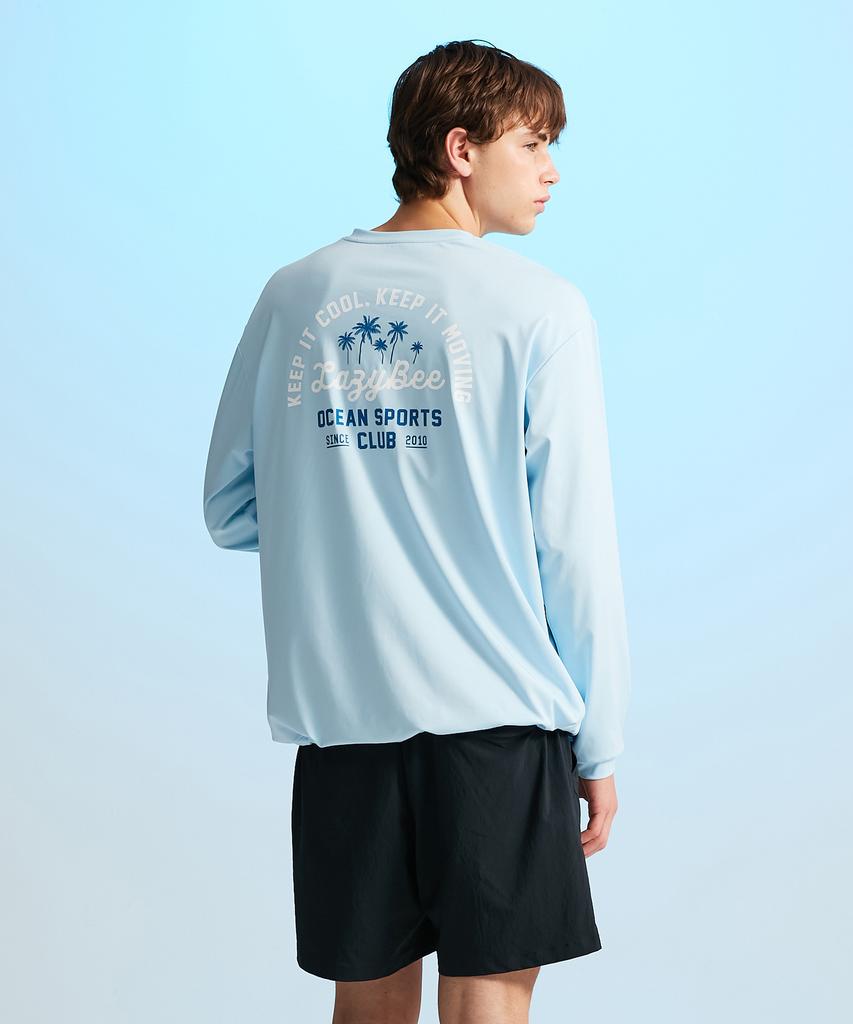 Leijibi [Set] Airfresh String Long Sleeve Rash Guard + Swim Shorts Set W Sky Blue