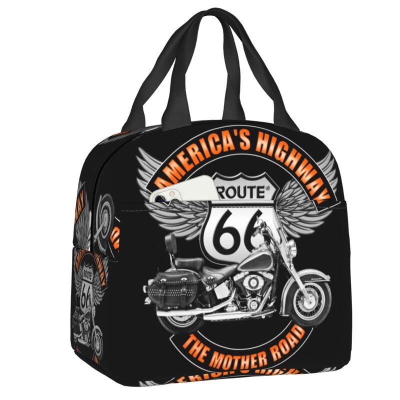 Custom Main Street Of America Route 66 Lunch Bag Men Women Cooler Thermal Insulated Lunch Box for Children School 22x20x13cm