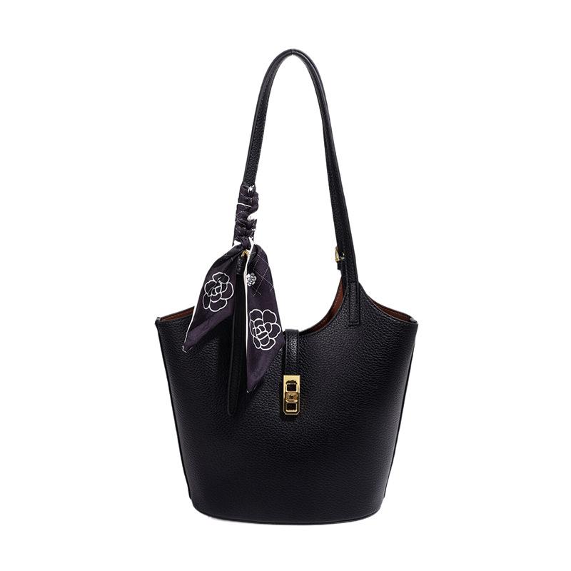 New Commuter Vegetable Basket Bag Women's Mother Bag with Silk Scarf Shoulder Bag Large Capacity Bucket Bag