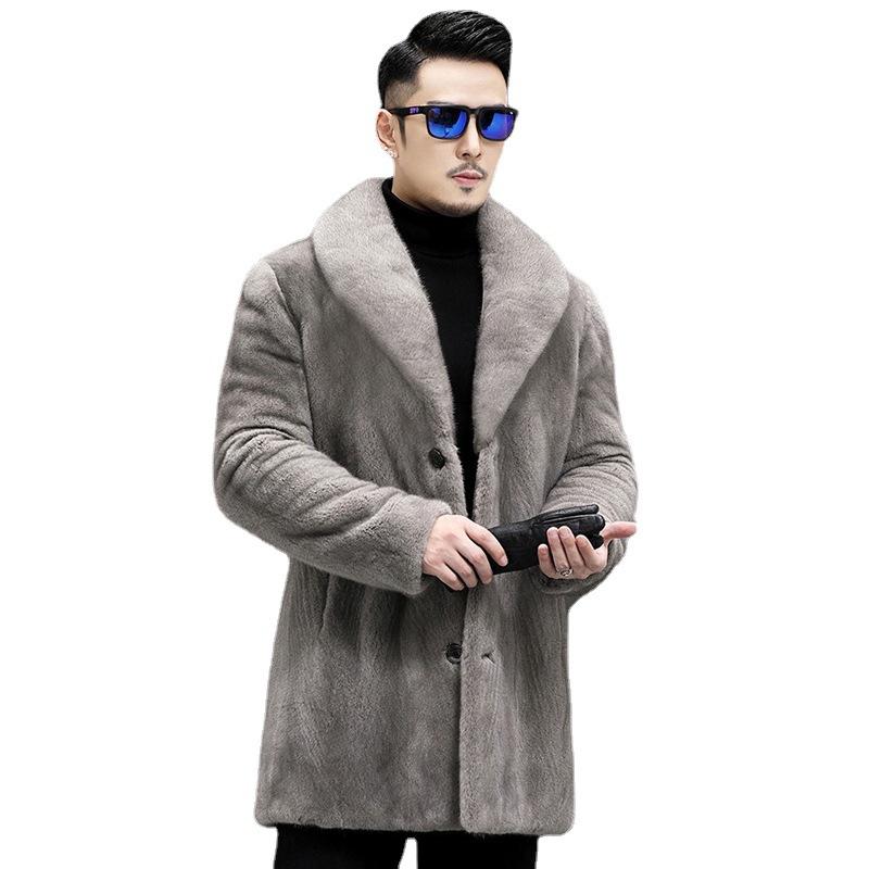 Men's imitation fur jacket mink hair medium and long mink coat winter warm casual jacket large size trench coat