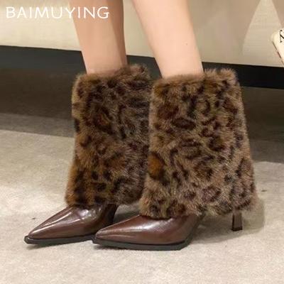 Luipaardprint Dames Enkellaarzen Puntige Neus Sexy Hoge Hakken Schoenen 2025 Trend Mode Leer Pumps Designer Winter Botas De Mujer