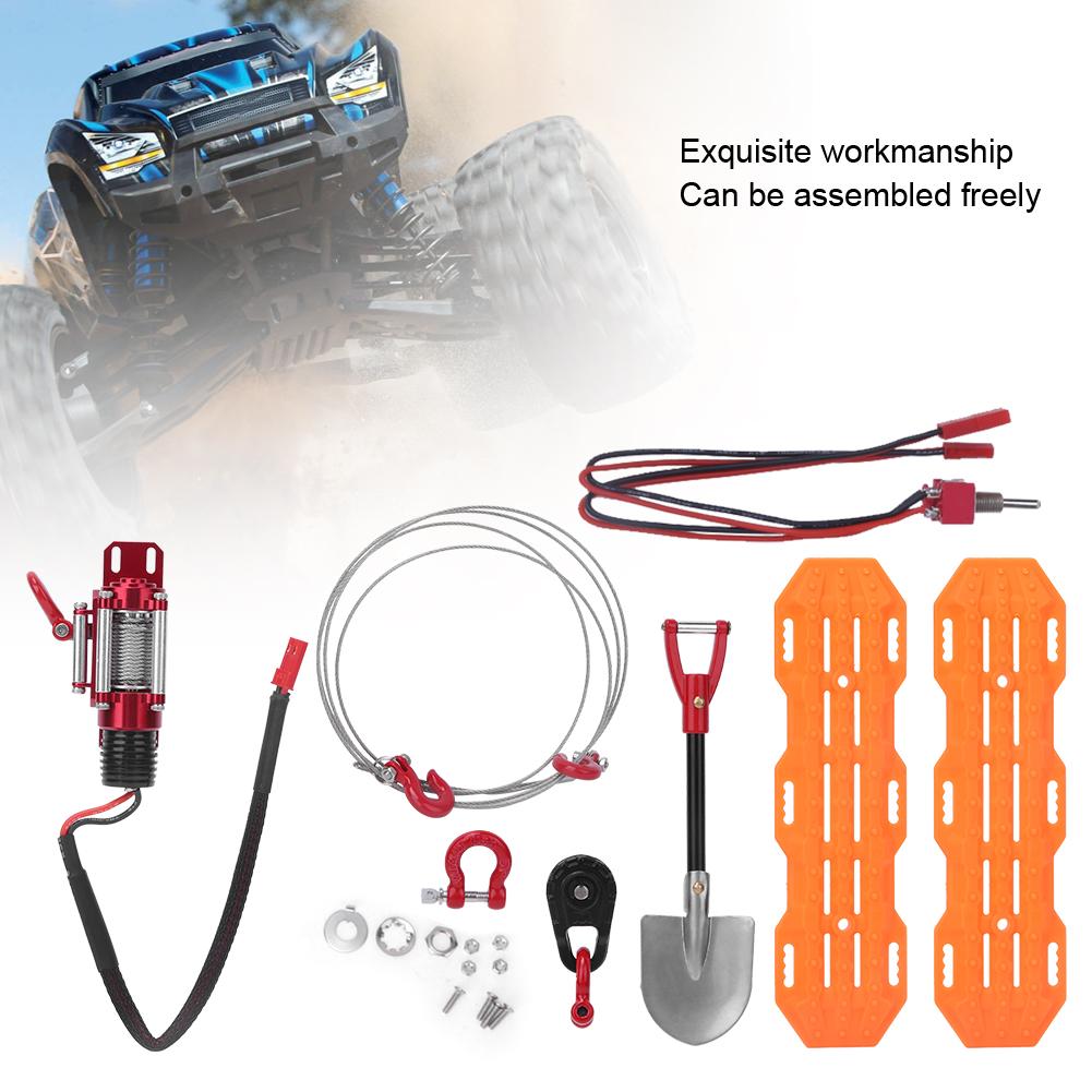 6pcs RC Car Decorative Tools Barricades Metal Capstan Roller Steel Rope Lock Shovel