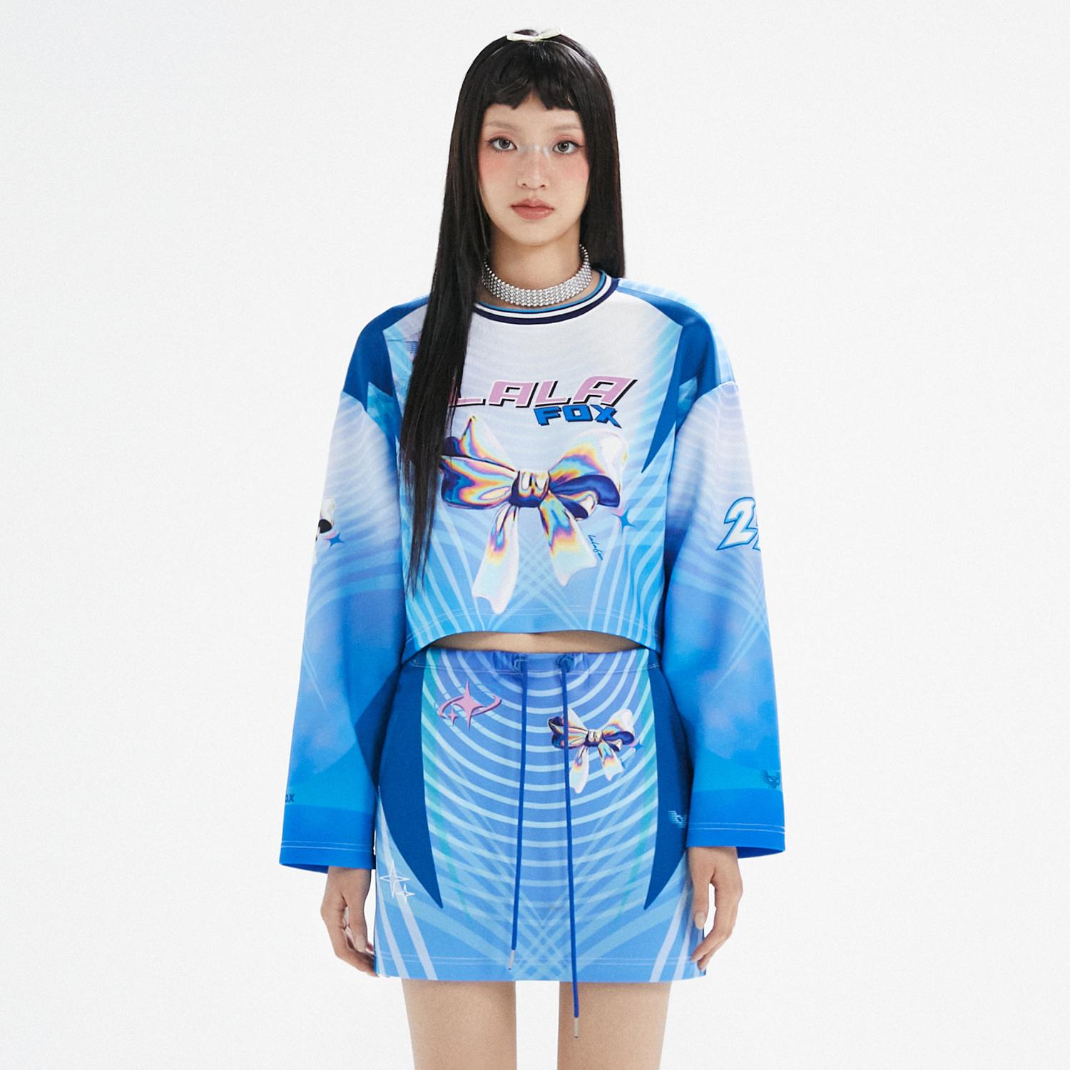 Lara Fox Ribbon Sports Jersey Crop Dtp T-Shirt Blue Bp3Cl012 Blue/Ff
