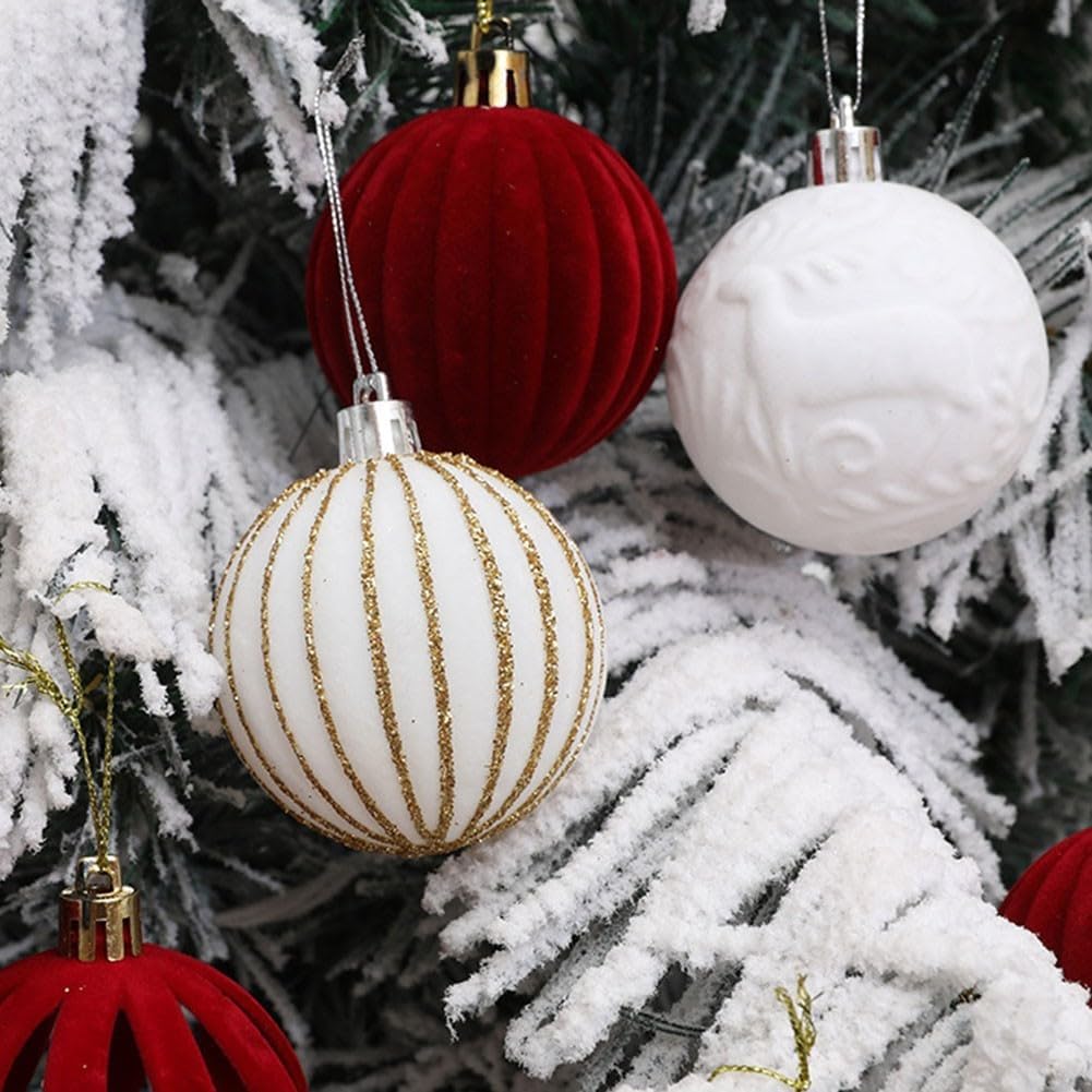 12PCS 6CM Velvet Christmas Ornaments Balls, Flocked Christmas Tree Ball Hanging Ornaments Shatterproof Xmas Bulbs For Christmas Tree