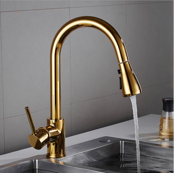 

Смеситель для кухни, выдвижной кухонный кран с одной ручкой, одно отверстие, поворот на 360 градусов, медный, белый/никель/золотой, поворотный смеситель для мойки