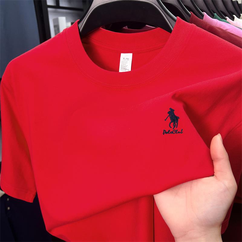 Paul Men's 100% Cotton Crew Neck Embroidered Summer T-Shirt - Sweat-Absorbent, Breathable, Casual Short Sleeve for Middle-Aged Men