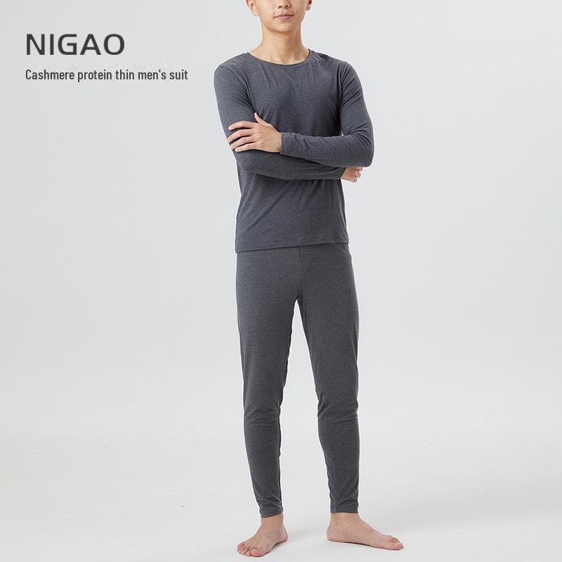 Men's Seamless Modal 160G Protein Thermal Suit: Solid Color, Round Neck Top & Bottom Set for Autumn