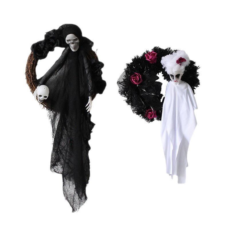 Halloween Party Decor For Home Black White Ghost Wreath Wall Hanging Ornament Halloween Party Home Decoration Props 2023 New
