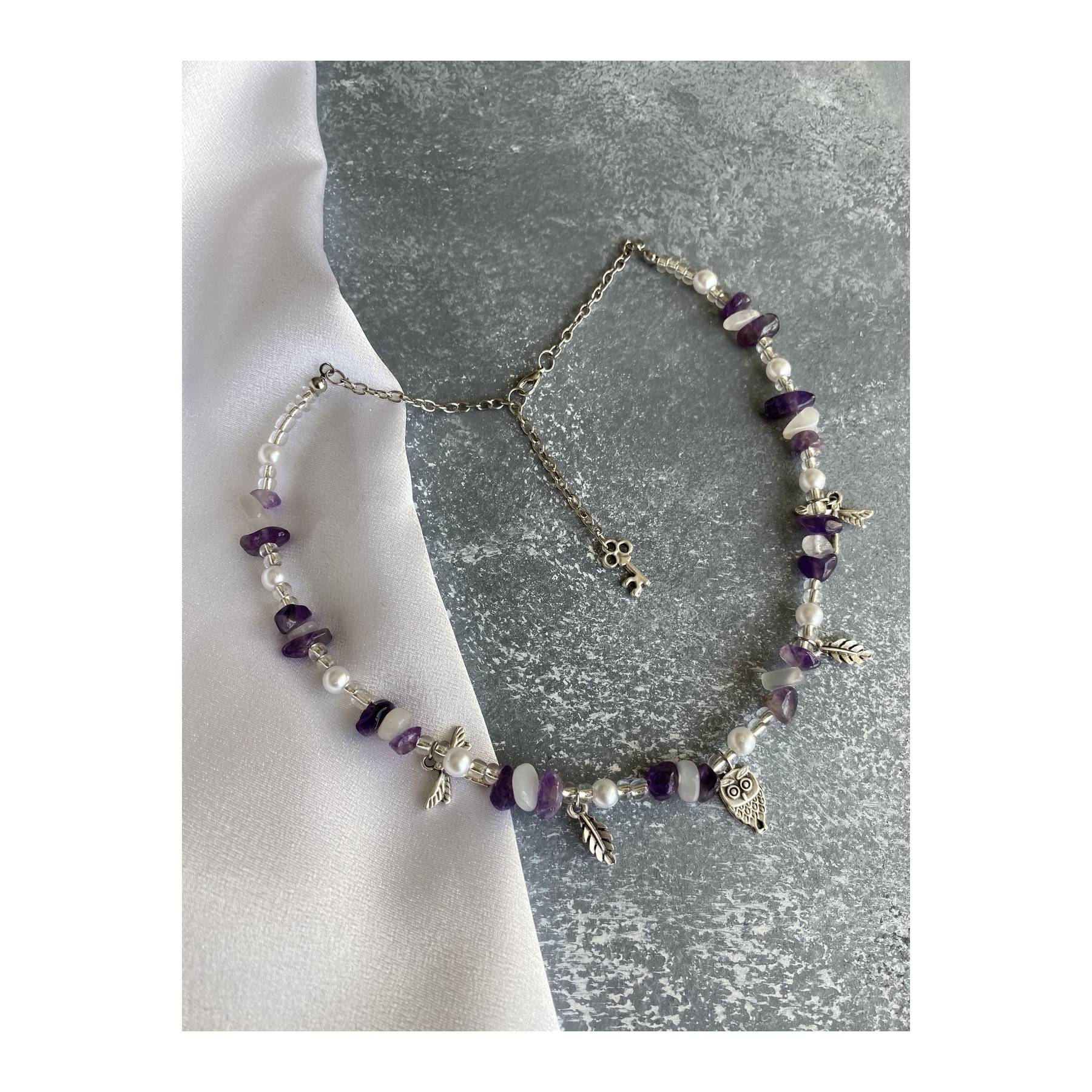 

Ожерелье из натурального камня Fairycore с аметистом Y2K