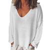 Fashion Summer  Women T-Shirt Solid Color Casual Versatile  Loose Tops V-Neck Blouses Long Sleeve Shirt Perspective Y2K Tops