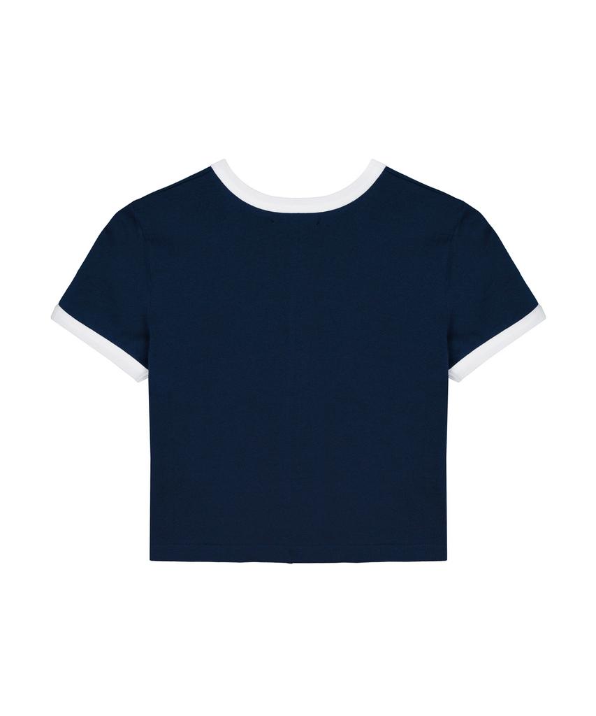 Nigaennikol Nicole Printing Ringer Crop Top_Navy White