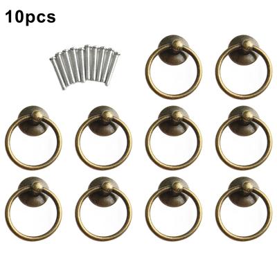 10Pc Vintage Round Ring Furniture Door Pull Handle Alloy Cabinet Dresser Drawer Knobs Handle Cupboard For Jewelry Box Door Ring