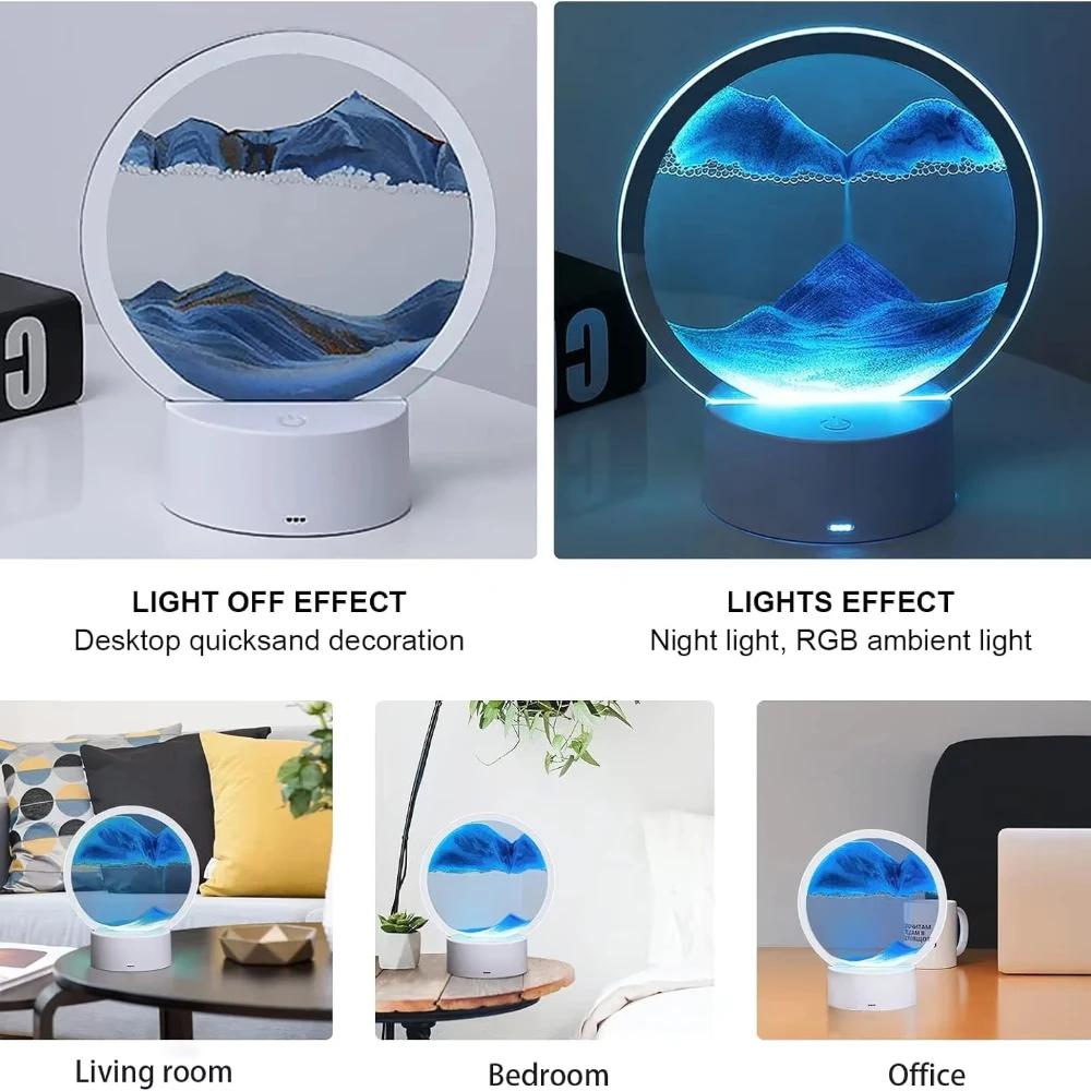 Dreamy Quicksand Painting RGB Art Table Lamp,3D Dynamic Deep Sea Sandscape,Round Glass,Dimmable Night Light,Office,Living Room