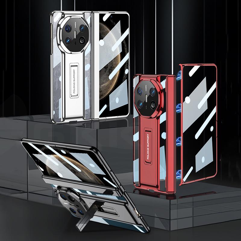 Magnetic Hinge Plating Clear Case For Huawei Mate X6 X5 Front Glass Film Shockproof Stand Transparent Cover For Huawei Mate X3