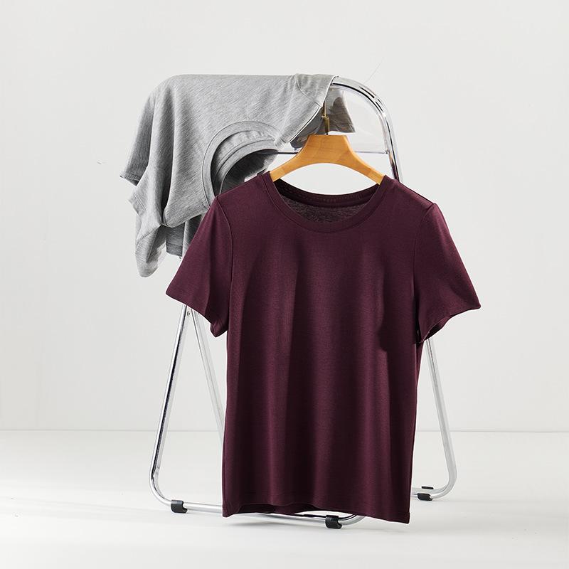 Women's Short Sleeve T-Shirt Crew Neck Lyocell Wool Acetate Blend Solid Color Elegant Commuter Casual Basic Top