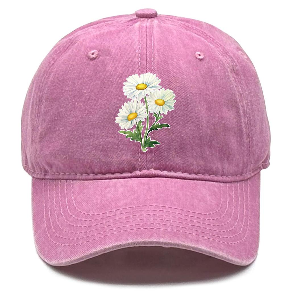 Little Daisy Print Snapback Baseball Cap, Flower Mesh Hat Washed Fit Curved Brim Summer Adjustable Baseball Hat