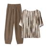 Women's Summer Half Sleeve Printed Tops Elastic Waist Nine Piece Pants Two Piece Set