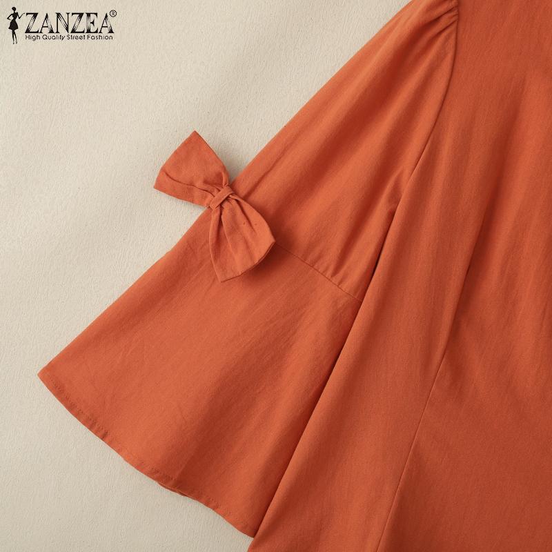 ZANZEA Women Casual Sqaure Collar Loose 3/4 Sleeve Cotton Blouse