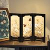 Yousheng Mini Floral Folding Screen Rustic 3 Panel Room Dividers Chinese Style Vintage Desktop Folding Screen Feng Shui Ornaments for Home Table Decor