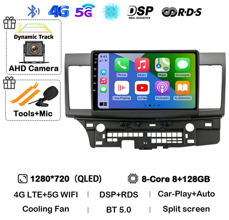 Android 14 Carplay Auto Car Radio For Mitsubishi Lancer 10 CY 2007-2017 Multimedia Video Player WIFI+4G GPS Stereo Head Unit DSP