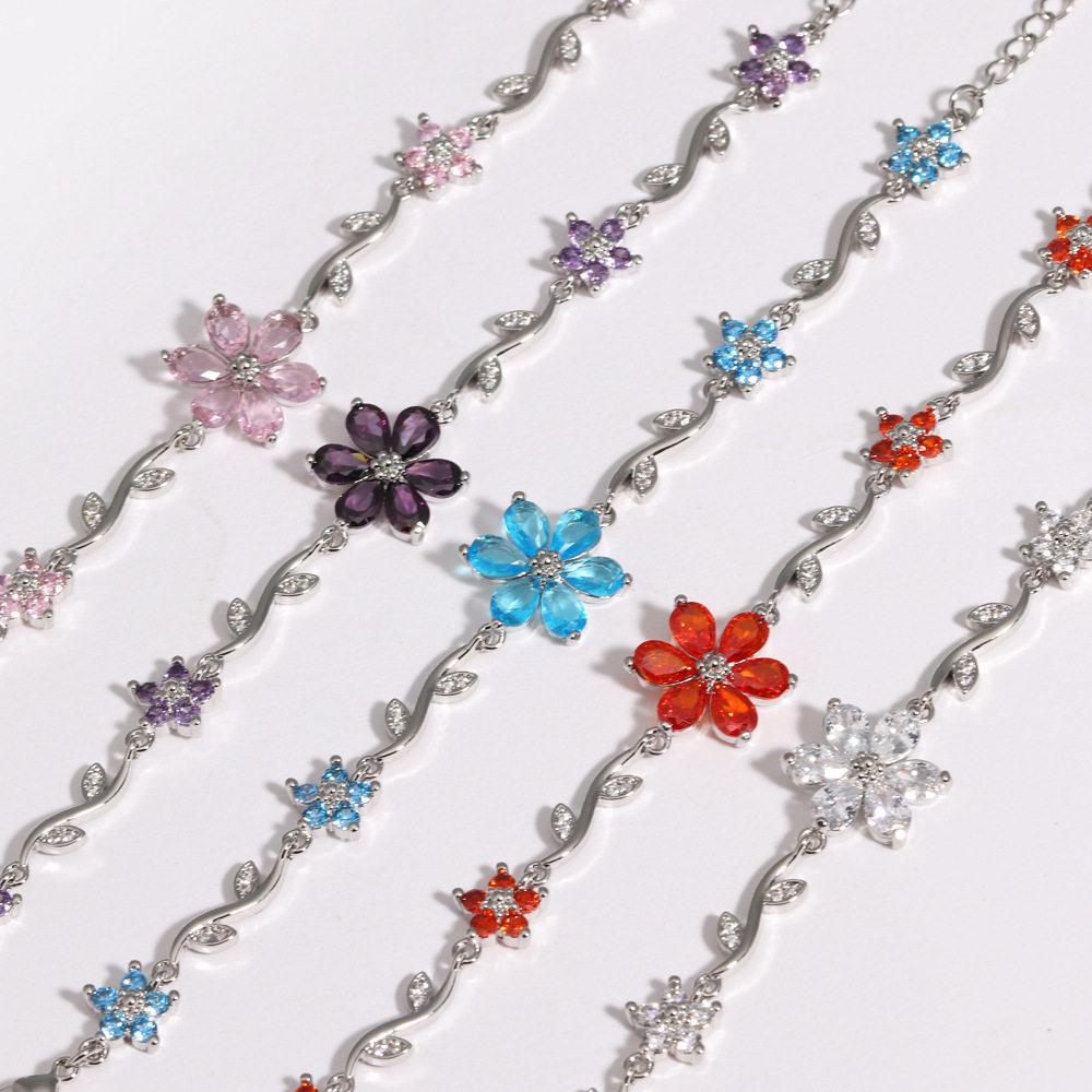 2026 New Korean Light Luxury Trendy Diamond-Inlaid Five-Petal Flower Branch Leaf Women's Bracelet Creative Versatile Flower