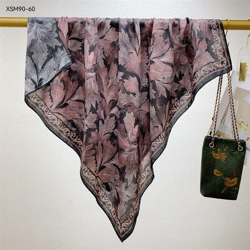 Double-Sided Faux Silk And Wool Printed Scarf For Women Spring And Autumn 90Cm Square Scarf Foulard Bandana Femmel Headscarf