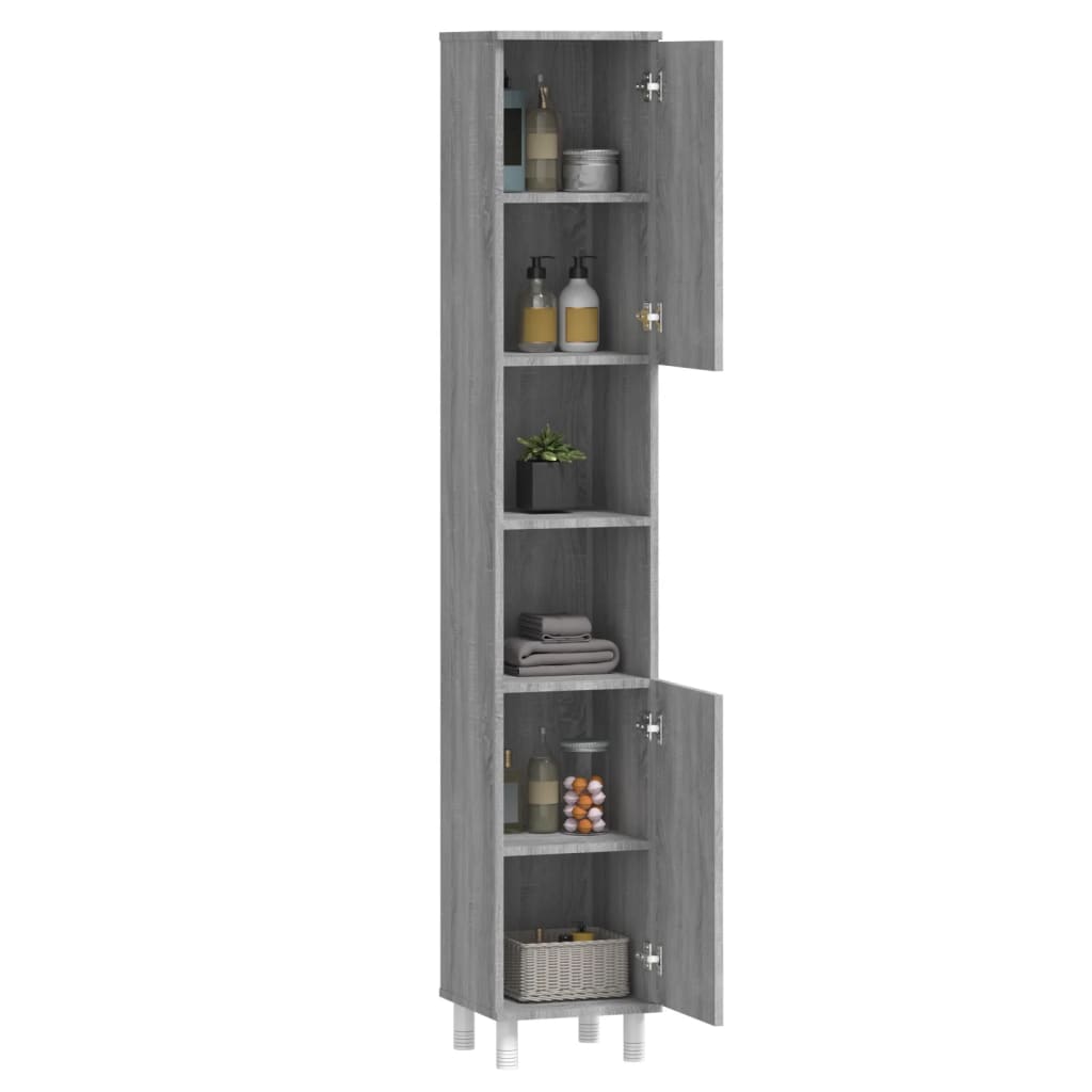Bathroom Cabinet Gray Sonoma 30 X 30 X 179 Cm Particleboard