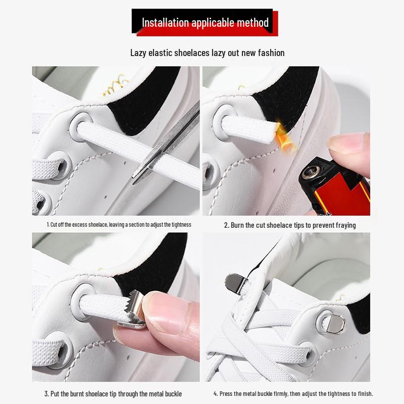 Elastic No-Tie Shoelace Buckle - White Flat for Men, Women, Kids