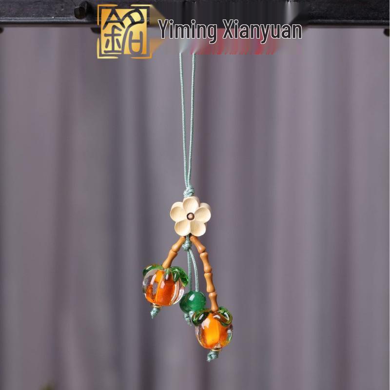 Yi Ming Persimmon Ruyi Glass Keychain & Phone Lanyard Pendant for Girls Bags