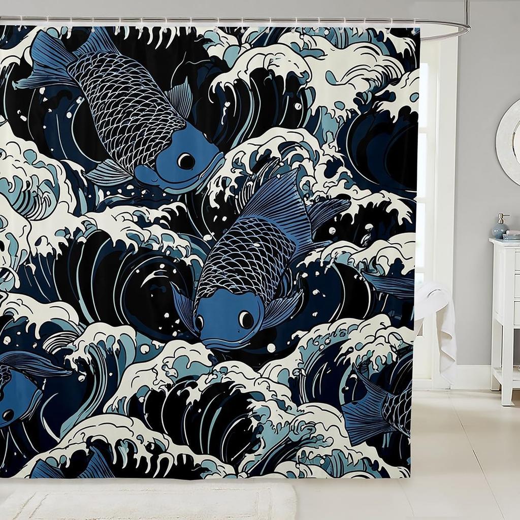 Boys Girls Japanese-Style Shower Curtain Red Cherry Bath Curtain Mount Fuji Bathroom Accessories Teens Bedroom Decor