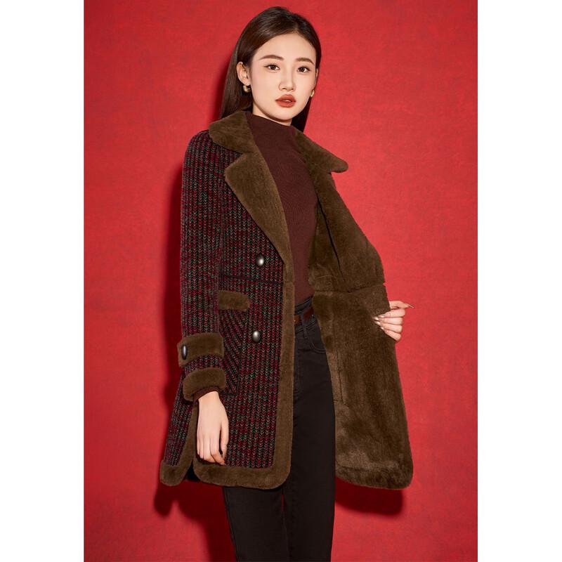 Kebei'er Women's Thickened Spliced Plaid Woolen Winter Coat