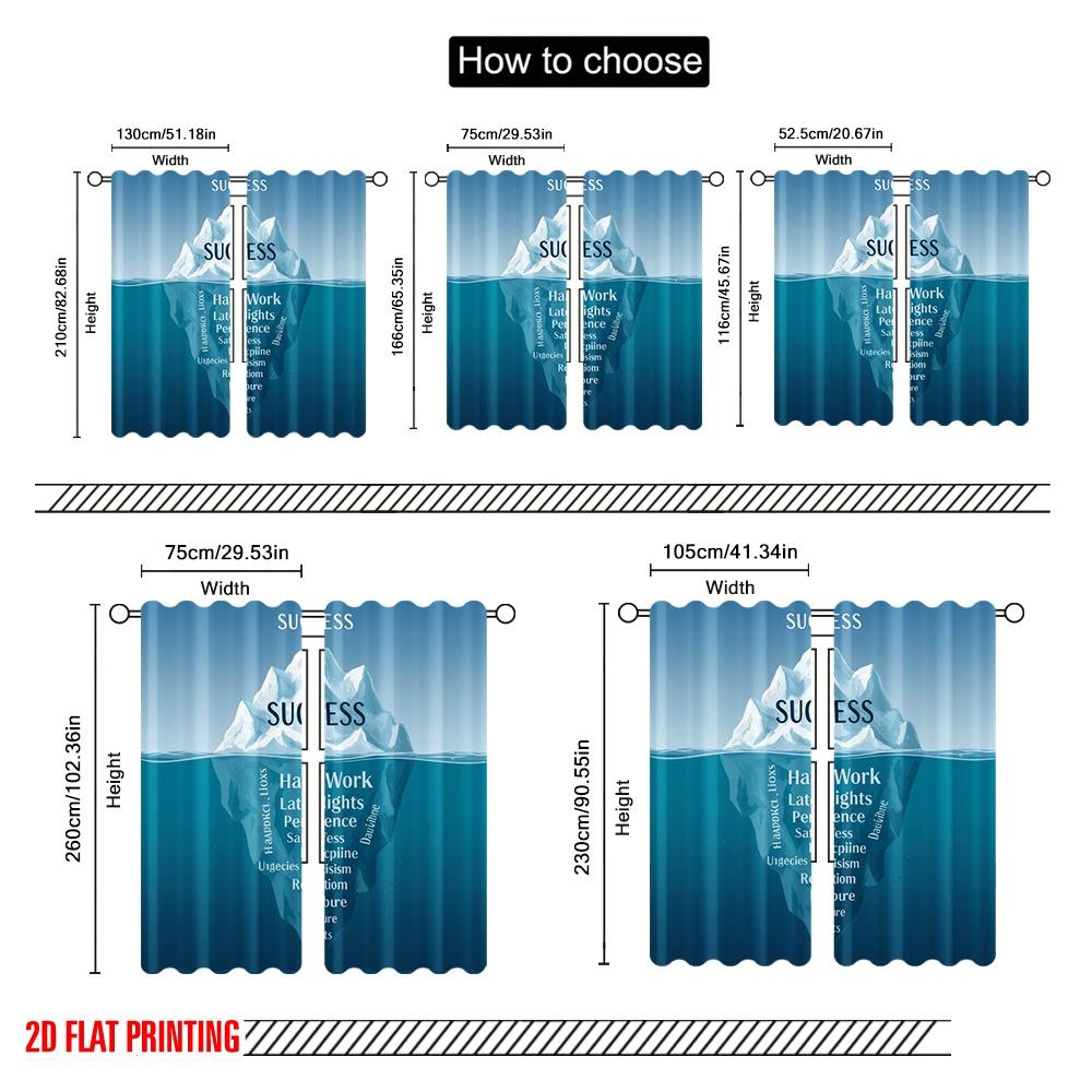 2pcs 2D Flat Printing Curtain Iceberg Success Hard Work Persistence Polyester Fabric Without Electricity Festive Curtains