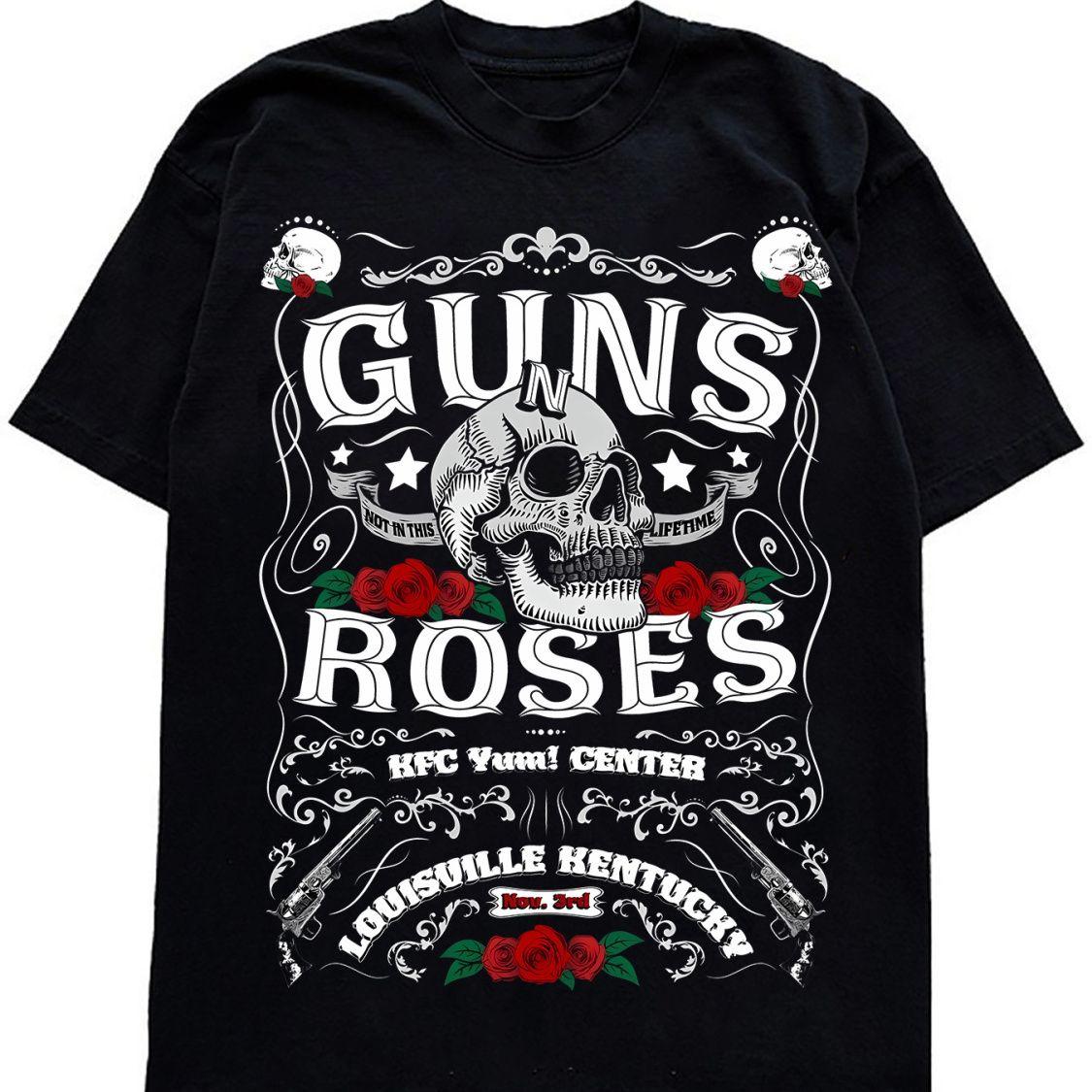 

25SS Spring and Summer Gothic Guns and Roses Skull Rock American Style Hip Hop Print Cotton TShirt Short Sleeve Street Pattern 3XL