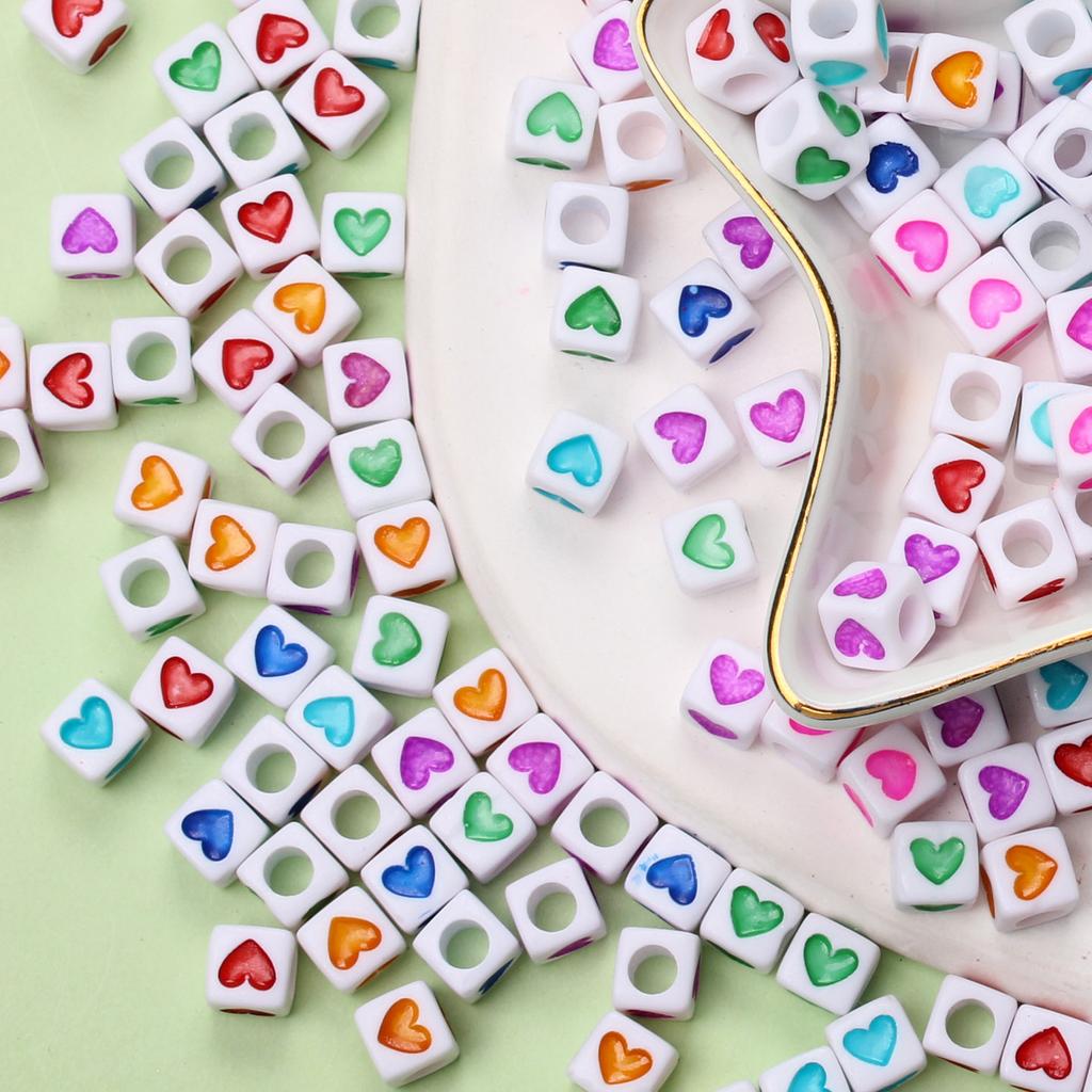 Jewelry Making 50PCS 7mm Pendant Wholesale Accessories Heart Square Acrylic Loose Beads Necklace Bracelet DIY for