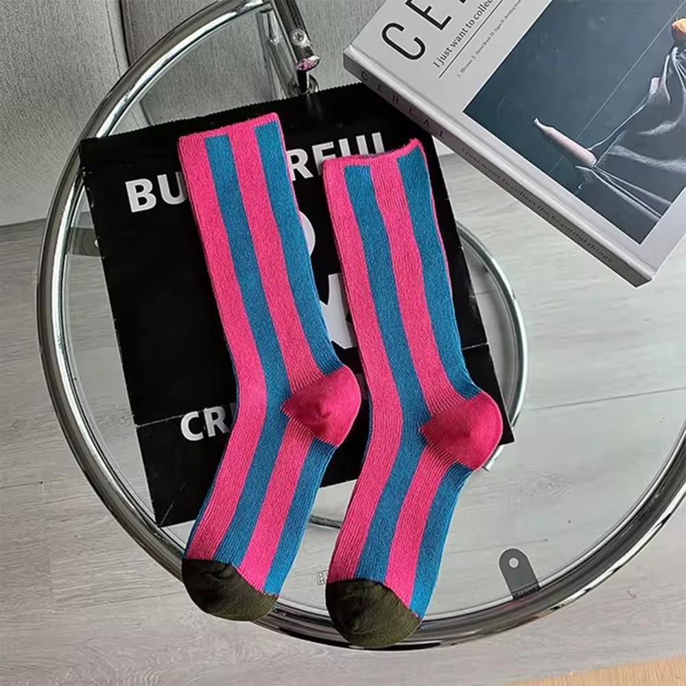 Unisex Neue Linie Farblich passende Streifen in Kniestrümpfen Doppelnaht Doppelweg-Design Baumwollsocken Sportliche Atmungsaktive Socken