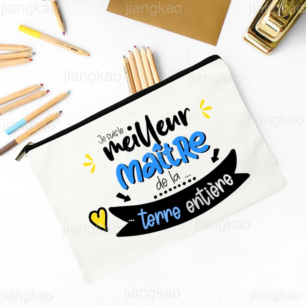 Thank Teacher Print Pencil Case Large Capacity School Stationery Supplies Storage Bags Travel Wash Organizer Gift For Teacher