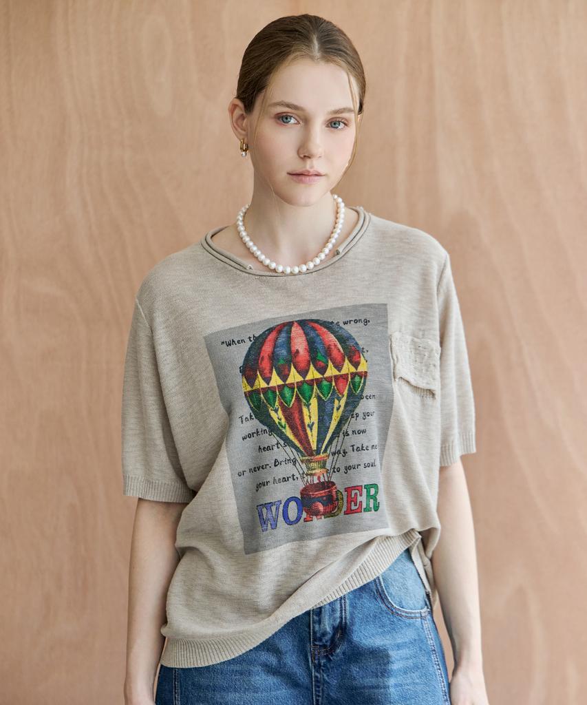 M.GRAF Vintage Air Balloon Print Loose Fit Knit