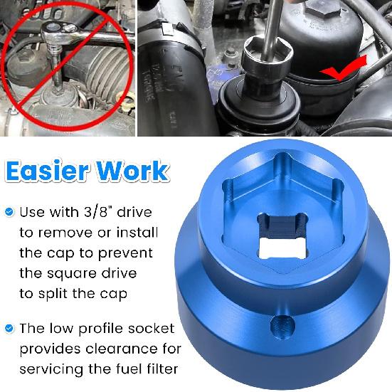 Fuel Filter/Oil Filter Socket 24Mm / 36Mm Reversible Fuel Filter Cap Remover And Taller Assistant For 2003-2010 6.0L / 6.4L Ford Powerstroke Diesel