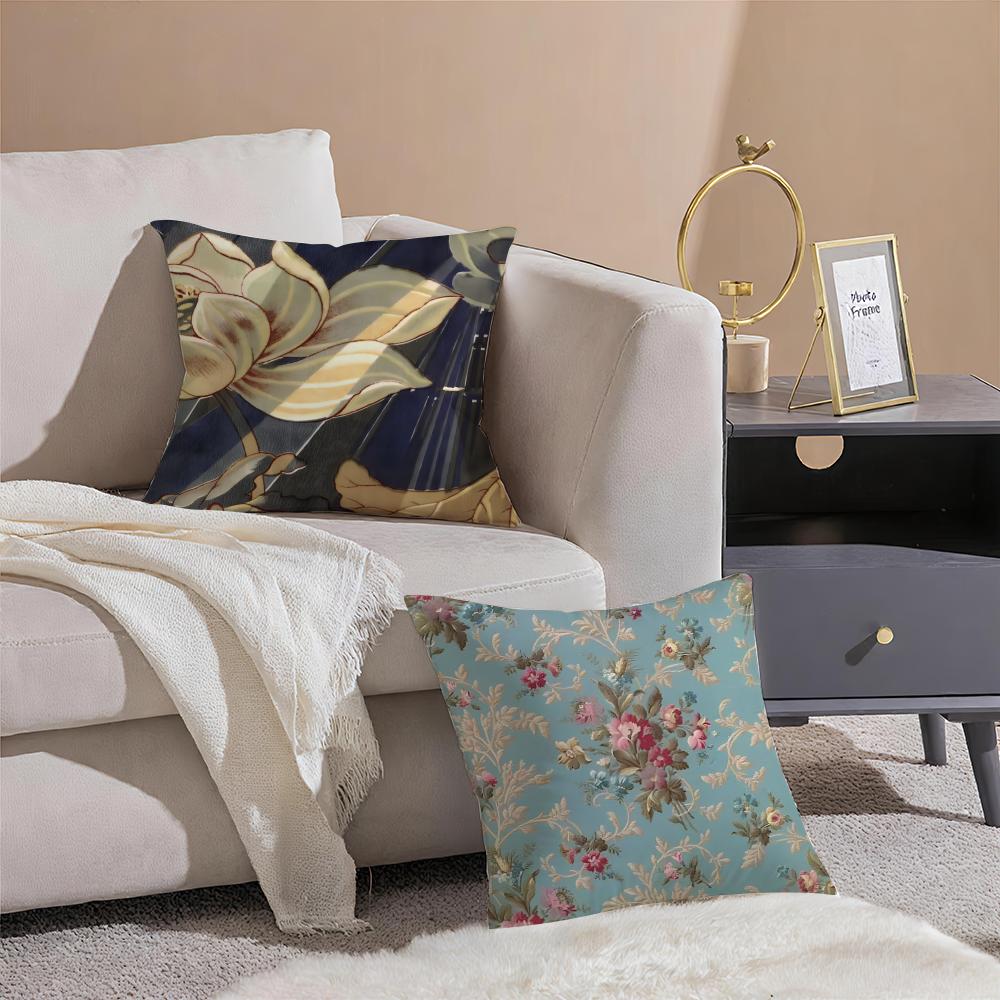 French Textile Floral Art Cushion Cover Pillowcase Short Plush Invisible Zipper Room Sofa Cushion Cover