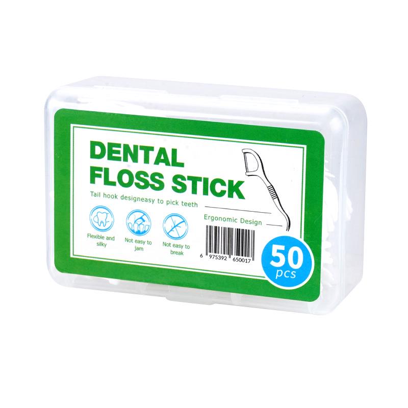 Disposable Box of 50 Polymer Dental Floss Picks - Toothpick and Floss Combo
