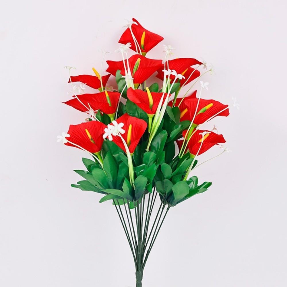 

Искусственный букет из 18 калл на высокой ножке с листьями Декоративные цветы для помещений Украшение для гостиной дома красный
