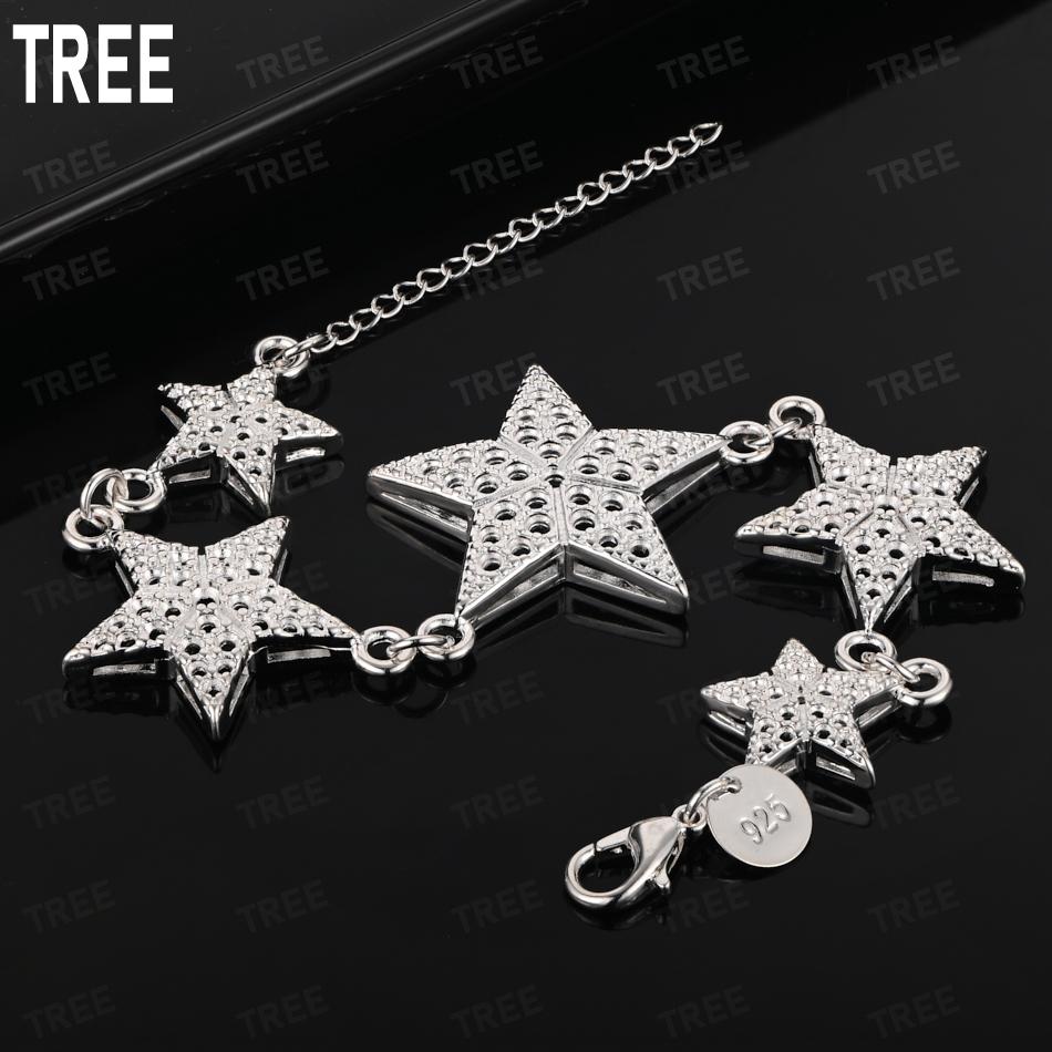 925 Sterling Silver Five-Pointed Star Side Chain Beautiful Bracelet Gift Jewelry