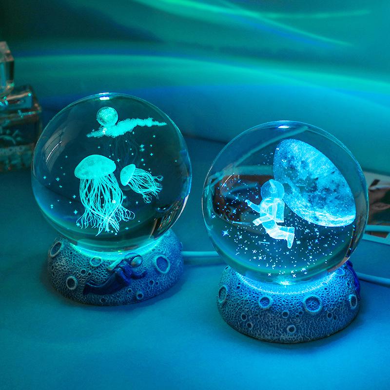 3D Crystal Ball Night Light - Creative Luminous Desktop Ornament, Perfect Gift for Boys, Students' Birthdays