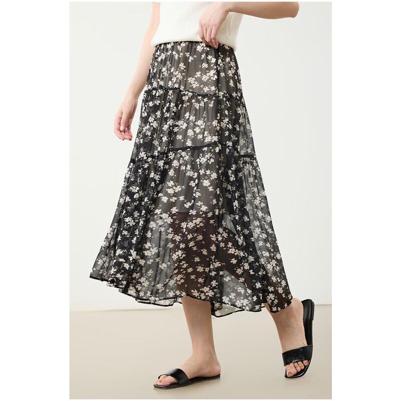Gejin Pleated Chiffon Midi Skirt L