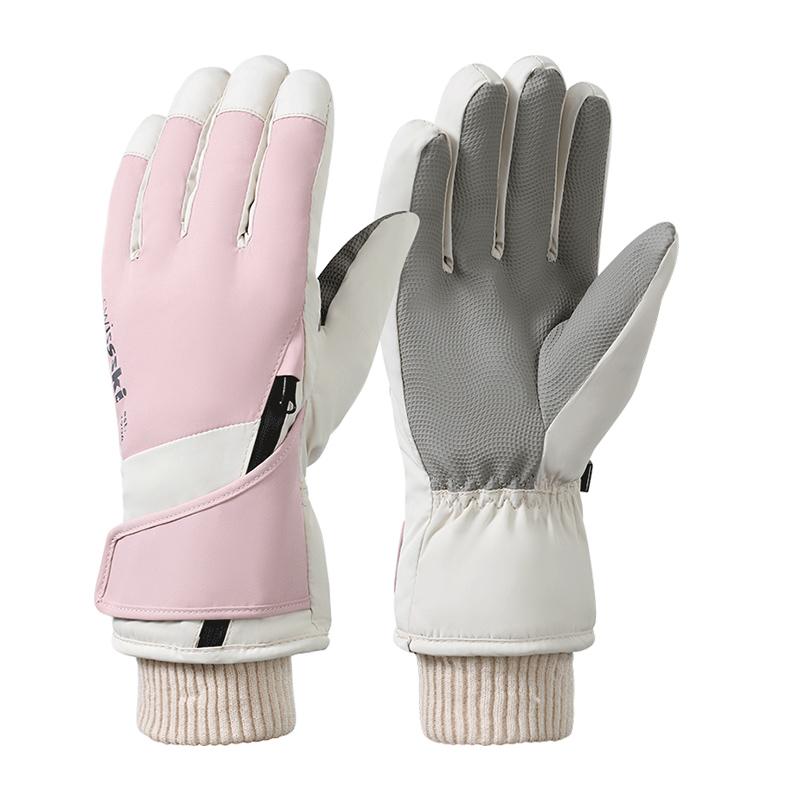 New Stylish Women Custom Logo Windproof Waterproof Winter Warm Thermal Touchscreen Snowboarding Ski Gloves One Size розовый