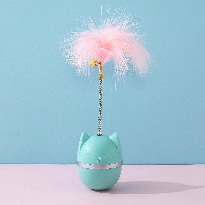 

Cat Toy Feather Tumbler Cat Teaser Bell Turntable Funny Cat Handy Gadget Self-Hi Relieving Stuffy Kitty Pet Supplies Tumbler cat stick [Sky Blue]]