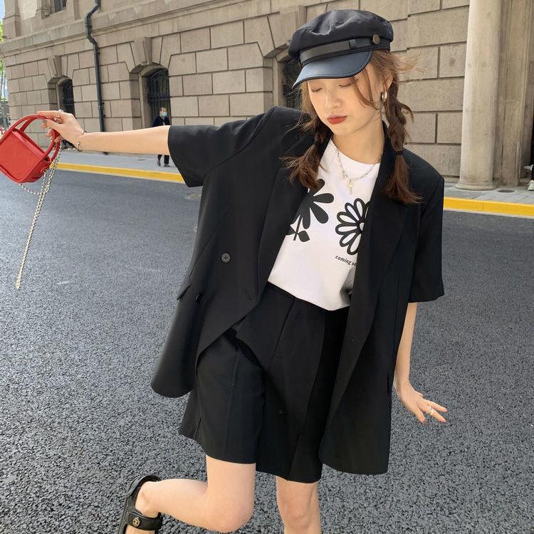 

Pant Suits Spring and Summer Thin Casual Loose Short Sleeved Suit Jacket Women Suit Two-piece Set 4XL