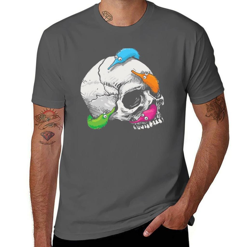 Worms on a String on a Skull TShirt Casual Loose Short Sleeve Tee for Men